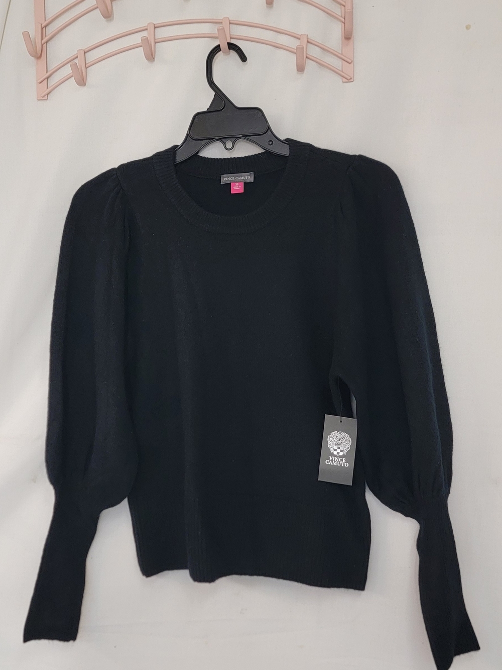 Vince Camuto Black Puff-Sleeve Crewneck Sweater